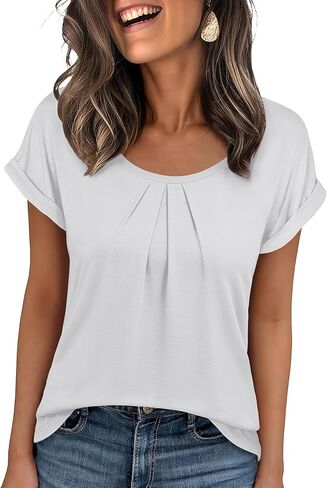 ANRABESS Womens T Shirts Pleated Short Sleeve Tops Summer Business Casual Dressy Blouses 2026 Cute Fashion Clothes in Saudi Arabia