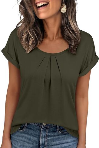 ANRABESS Womens T Shirts Pleated Short Sleeve Tops Summer Business Casual Dressy Blouses 2026 Cute Fashion Clothes in Saudi Arabia