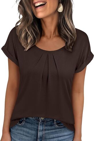 ANRABESS Womens T Shirts Pleated Short Sleeve Tops Summer Business Casual Dressy Blouses 2026 Cute Fashion Clothes in Saudi Arabia