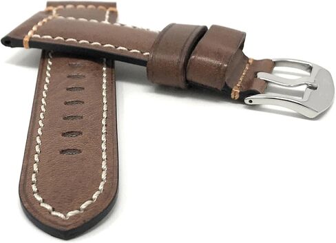 Bandini 22mm - 24mm, Genuine Italian Leather Watch Strap Band, Double Stitching, Stainless Steel Buckle, Comes in Black, Blue, Brown and Tan in Saudi Arabia