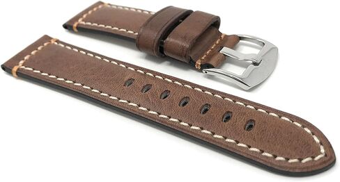 Bandini 22mm - 24mm, Genuine Italian Leather Watch Strap Band, Double Stitching, Stainless Steel Buckle, Comes in Black, Blue, Brown and Tan in Saudi Arabia