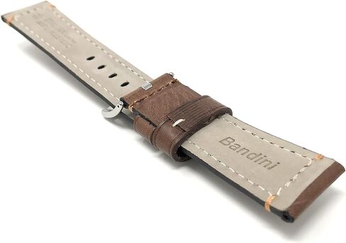 Bandini 22mm - 24mm, Genuine Italian Leather Watch Strap Band, Double Stitching, Stainless Steel Buckle, Comes in Black, Blue, Brown and Tan in Saudi Arabia