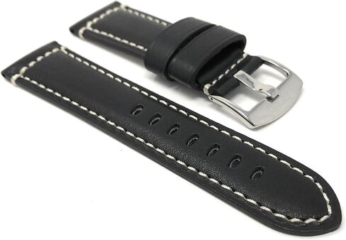 Bandini 22mm - 24mm, Genuine Italian Leather Watch Strap Band, Double Stitching, Stainless Steel Buckle, Comes in Black, Blue, Brown and Tan in Saudi Arabia