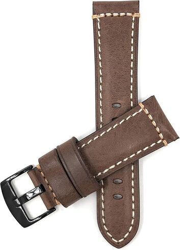 Bandini 22mm - 24mm, Genuine Italian Leather Watch Strap Band, Double Stitching, Stainless Steel Buckle, Comes in Black, Blue, Brown and Tan in Saudi Arabia
