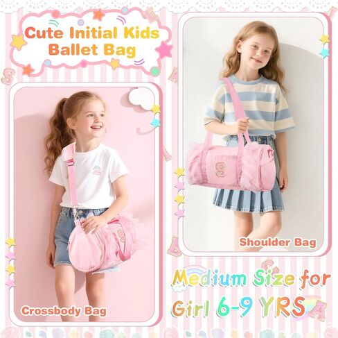 حقيبة رقص أولية مخصصة للفتيات ، رياضة صالة رياضية صغيرة رياضة اليوغا ، هدية للنساء للبنات في سن المراهقة ، رسالة لطيفة أطفال باليه سست صغار السفر مع الأشرطة القابلة للتعديل (Pink-A) in Kuwait