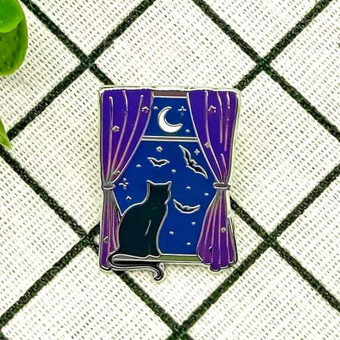 Moon, Black Cat, Bat Pin - Fun Series - Enamel Lapel Pin - Plated Badge for Clothing, Bags, and Lanyards in Saudi Arabia