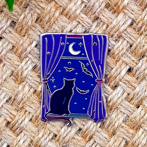 Moon, Black Cat, Bat Pin - Fun Series - Enamel Lapel Pin - Plated Badge for Clothing, Bags, and Lanyards in Saudi Arabia