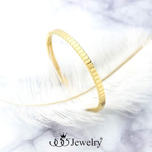 555Jewelry 4mm Sparkly Stainless Steel Solid Hinged Bangle Bracelet for Women in Saudi Arabia