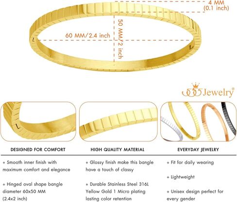 555Jewelry 4mm Sparkly Stainless Steel Solid Hinged Bangle Bracelet for Women in Saudi Arabia