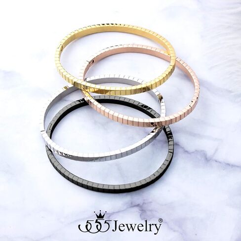555Jewelry 4mm Sparkly Stainless Steel Solid Hinged Bangle Bracelet for Women in Saudi Arabia