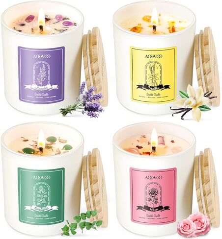 AOOVOO Christmas Candles Set - Aromatherapy Candle with Crystals Inside, 4 Pack 40oz Soy Candles Set for Home Scented, Christmas Birthday Gifts Candle for Women Mom in Kuwait
