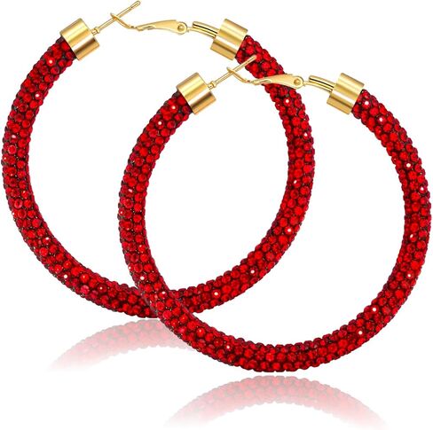 Ronglry Rhinestone Hoop Earrings for Women Glitter Hoop Earrings Bohemian Silver Sparkle Earrings Hoop Dangle Earrings for Women Large Hoop Earrings Crystal Party Earrings Prom Formal Jewelry in Kuwait