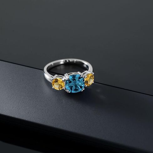 Gem Stone King 4.10 Cttw London Blue Topaz and Yellow Citrine 3-Stone Engagement Ring For Women | 925 Sterling Silver | Gemstone November Birthstone | Cushion 8MM | Available In Size 5, 6, 7, 8, 9 in Saudi Arabia