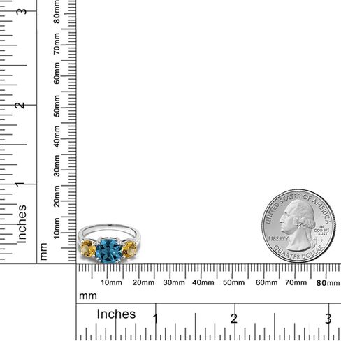 Gem Stone King 4.10 Cttw London Blue Topaz and Yellow Citrine 3-Stone Engagement Ring For Women | 925 Sterling Silver | Gemstone November Birthstone | Cushion 8MM | Available In Size 5, 6, 7, 8, 9 in Saudi Arabia