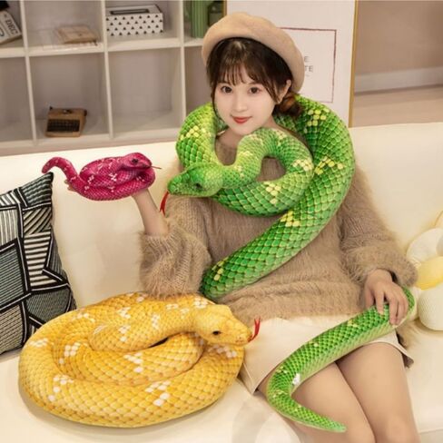OUKEYI 74Inch /190cm high Snake PlushToy Stuffed Animal, Snake Pillow Doll Toys Fake Snake Home Halloween Decorations Plushy Gifts for Kids Birthday (Yellow) in Saudi Arabia