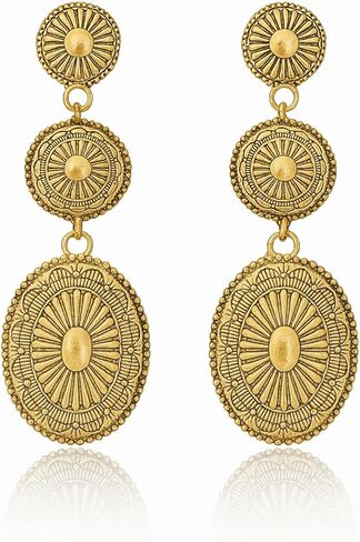 ecozran Chic Western Cowgirl Dangle Concho Earrings Boho Vintage Country Concert Sterling Silver Turquoise Elegant Hanging Bohemian Jewelry for Women in Saudi Arabia