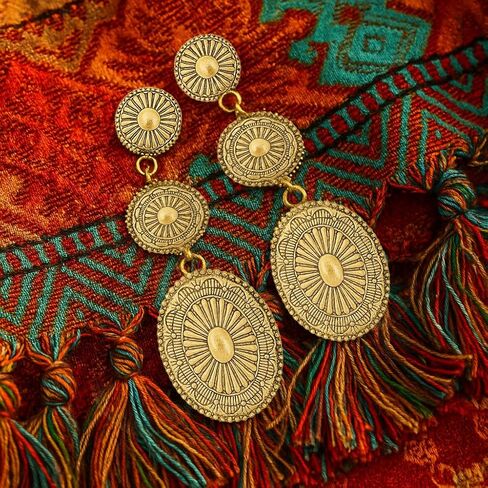 ecozran Chic Western Cowgirl Dangle Concho Earrings Boho Vintage Country Concert Sterling Silver Turquoise Elegant Hanging Bohemian Jewelry for Women in Saudi Arabia