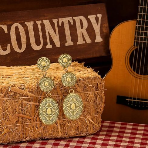 ecozran Chic Western Cowgirl Dangle Concho Earrings Boho Vintage Country Concert Sterling Silver Turquoise Elegant Hanging Bohemian Jewelry for Women in Saudi Arabia