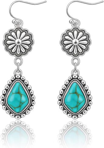 ecozran Chic Western Cowgirl Dangle Concho Earrings Boho Vintage Country Concert Sterling Silver Turquoise Elegant Hanging Bohemian Jewelry for Women in Saudi Arabia