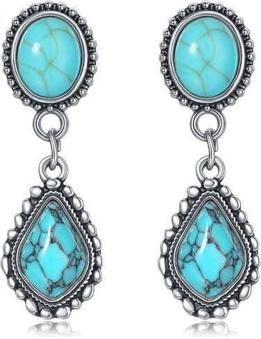 ecozran Chic Western Cowgirl Dangle Concho Earrings Boho Vintage Country Concert Sterling Silver Turquoise Elegant Hanging Bohemian Jewelry for Women in Saudi Arabia