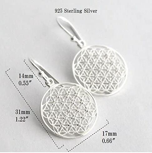 COSUMOSU flower of life Sacred Geometry 925 Sterling Silver earrings - 1.22 inch zirconia silver dangle earrings in Saudi Arabia