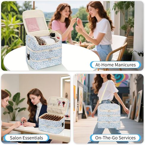 Extra Large Nail Polish Organizer - Three Layer Nail Organizers And Storage Bag, Portable Nail Supplies Organizer Case, Nail Tech Kit Travel Carrying Box with Shoulder Strap (Floral Blue, 117 Slots) in Saudi Arabia