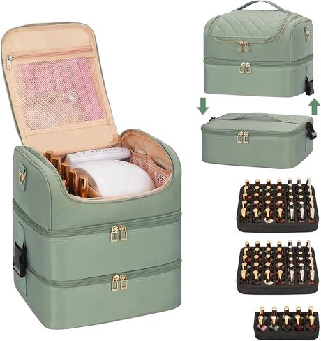 Extra Large Nail Polish Organizer - Three Layer Nail Organizers And Storage Bag, Portable Nail Supplies Organizer Case, Nail Tech Kit Travel Carrying Box with Shoulder Strap (Floral Blue, 117 Slots) in Saudi Arabia