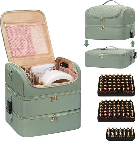 Extra Large Nail Polish Organizer - Three Layer Nail Organizers And Storage Bag, Portable Nail Supplies Organizer Case, Nail Tech Kit Travel Carrying Box with Shoulder Strap (Floral Blue, 117 Slots) in Saudi Arabia
