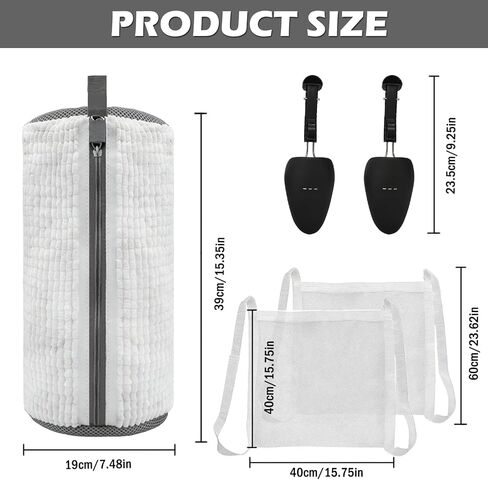 2Pcs Shoe Washing Machine Bag, Laundry Shoe Bag for Washer and Dryer, Reusable 360°Deep Protective Cleaning Bags, Include 2 Dry Net Bags and 2 Adjustable Shoe Trees, for Sneakers, Trainers(White) in Saudi Arabia