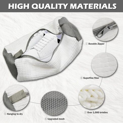 2Pcs Shoe Washing Machine Bag, Laundry Shoe Bag for Washer and Dryer, Reusable 360°Deep Protective Cleaning Bags, Include 2 Dry Net Bags and 2 Adjustable Shoe Trees, for Sneakers, Trainers(White) in Saudi Arabia