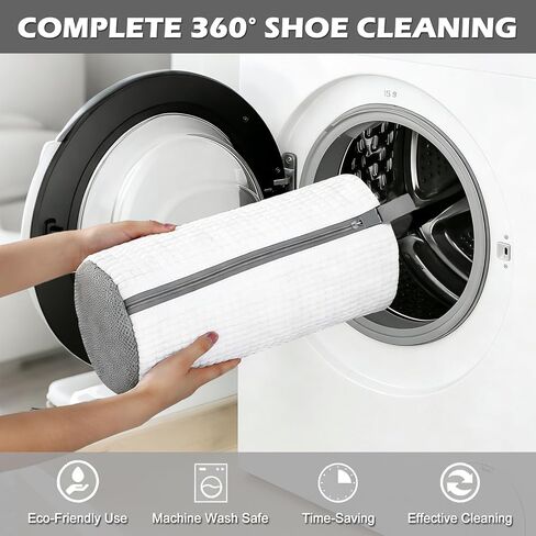 2Pcs Shoe Washing Machine Bag, Laundry Shoe Bag for Washer and Dryer, Reusable 360°Deep Protective Cleaning Bags, Include 2 Dry Net Bags and 2 Adjustable Shoe Trees, for Sneakers, Trainers(White) in Saudi Arabia
