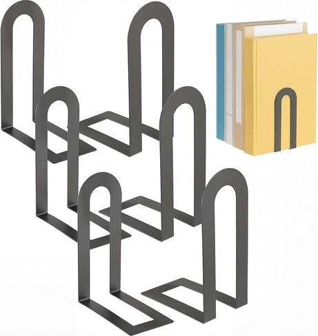 Chunful 6 Pcs Modern Metal Book Ends for Shelves Decorative Small Black Bookends Book Shelf Organizer Minimalist Design Stopper to Hold Books for Home Office in Saudi Arabia