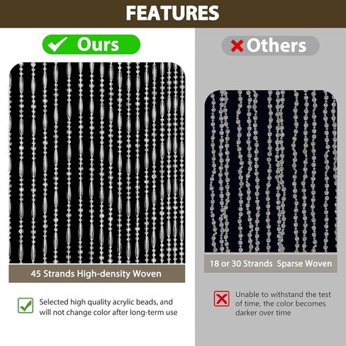 Boshen 45 Strands Acrylic Crystal Beaded Curtain, 35.5" x 79" Hanging Wave Pattern Doorway Decor, Room Divider for Windows Bedroom Balcony(White) in Saudi Arabia