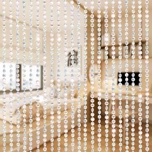 Boshen 45 Strands Acrylic Crystal Beaded Curtain, 35.5" x 79" Hanging Wave Pattern Doorway Decor, Room Divider for Windows Bedroom Balcony(White) in Saudi Arabia
