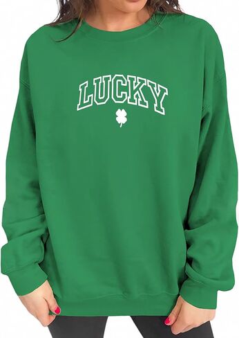 YTRFD St Patricks Day بلوزات النساء المتضخم الأيرلندية شامروك البرسيم المطرزة البلوز محظوظ كم طويل بلوزة in Saudi Arabia