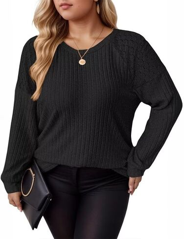 Plus Size Tops Womens Basic Crewneck Shirts Long Sleeve Sweatshirts Black XL in Saudi Arabia