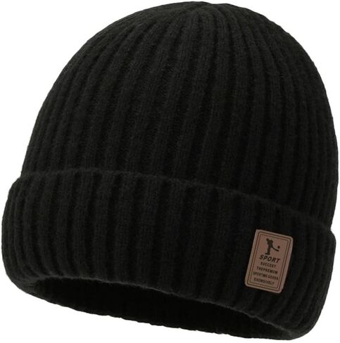 Beanies Hat Windproof Winter Thick Knitted Hat Warm Ear Cap Men(Black) in Saudi Arabia