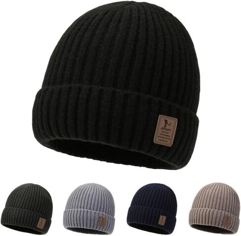 Beanies Hat Windproof Winter Thick Knitted Hat Warm Ear Cap Men(Black) in Saudi Arabia