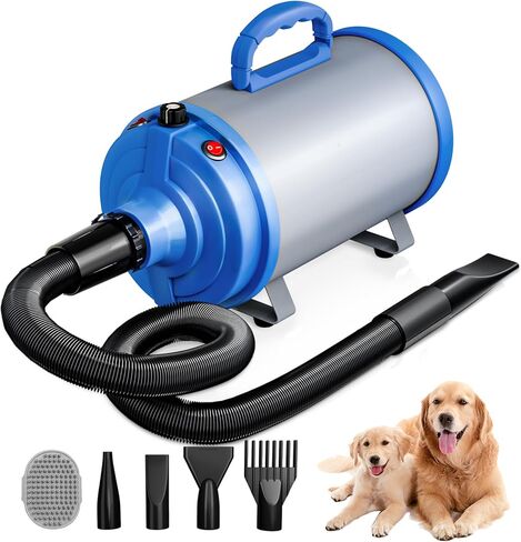 مجفف الكلاب حيوان أليف من منفاخ عالية السرعة للاستمالة ، وضرب 3800W/5.2HP للكلاب الكبيرة sechoir صب chien مع سرعة قابلة للتعديل ، 4 فوهات مختلفة وفرشاة الكلب ، الأزرق in Kuwait