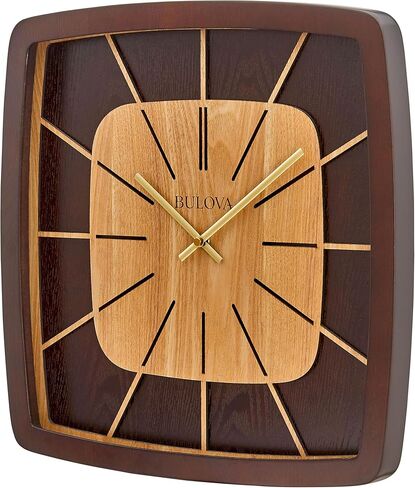 Bulova Clocks C4382 Darien 15.75" Mid-Century Wall Clock – Solid Hardwood Espresso Frame, Retro Wooden Dial, Radiating Hour Markers, Accurate Quartz Movement in Saudi Arabia