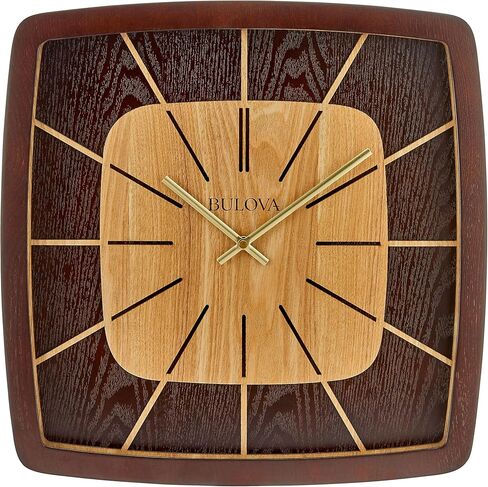 Bulova Clocks C4382 Darien 15.75" Mid-Century Wall Clock – Solid Hardwood Espresso Frame, Retro Wooden Dial, Radiating Hour Markers, Accurate Quartz Movement in Saudi Arabia