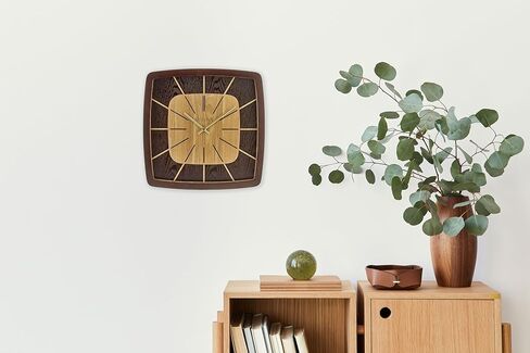 Bulova Clocks C4382 Darien 15.75" Mid-Century Wall Clock – Solid Hardwood Espresso Frame, Retro Wooden Dial, Radiating Hour Markers, Accurate Quartz Movement in Saudi Arabia