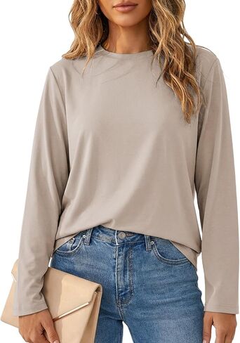 PrettyGuide Womens Long Sleeve Shirts Modal Cotton Basic Tee Crewneck Loose Fit Tops in Saudi Arabia