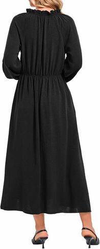 Ystguic Women's Casual Long Sleeve Fall Midi Flowy Empire Elastic Waist Dresses with Pockets in Saudi Arabia