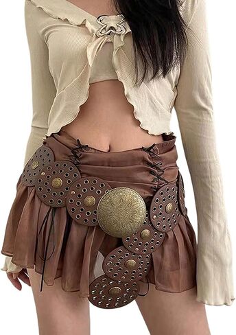 WWAYBEI Y2k Wide Boho Disc Belt for Women Vintage Concho Leather Disk Belts Western Waist Belts for Dress Jeans in Saudi Arabia