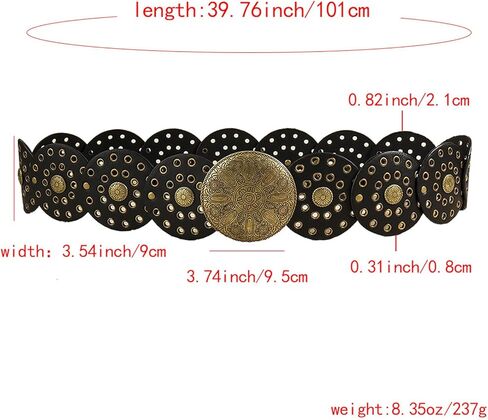 WWAYBEI Y2k Wide Boho Disc Belt for Women Vintage Concho Leather Disk Belts Western Waist Belts for Dress Jeans in Saudi Arabia