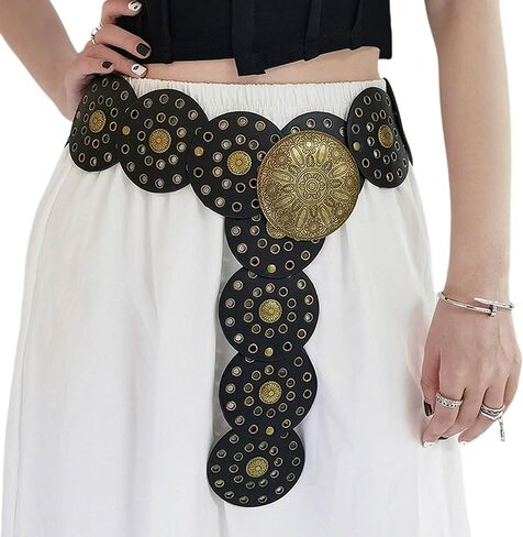 WWAYBEI Y2k Wide Boho Disc Belt for Women Vintage Concho Leather Disk Belts Western Waist Belts for Dress Jeans in Saudi Arabia