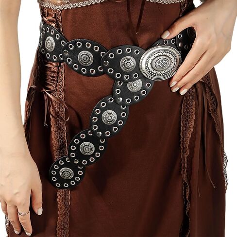 WWAYBEI Y2k Wide Boho Disc Belt for Women Vintage Concho Leather Disk Belts Western Waist Belts for Dress Jeans in Saudi Arabia