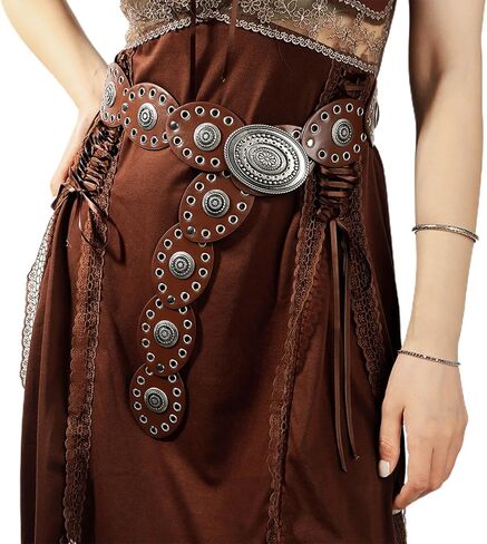 WWAYBEI Y2k Wide Boho Disc Belt for Women Vintage Concho Leather Disk Belts Western Waist Belts for Dress Jeans in Saudi Arabia