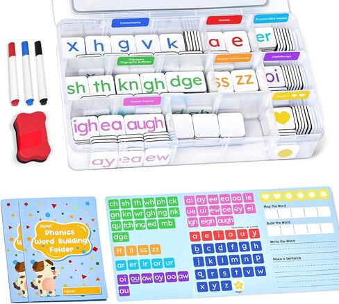 JoyCat Phonics Magnetic Letter Tiles-265 Alphabet Letters, Magnetic Letters Kit with Word-Building Folder & Storage Case, Hooked on Phonics, Reading Games Letter Sound, Preschool Classroom Materials in Kuwait